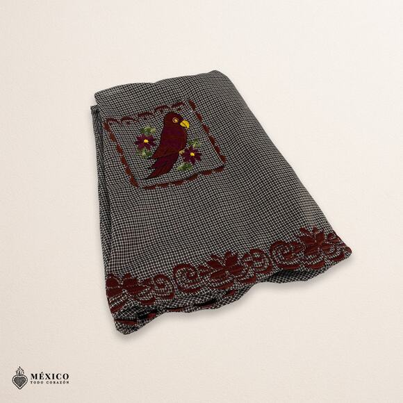 Gray Mexican Embroidered Apron – Standard Kitchen Apron Floral Embroidery - Picture 7 of 8